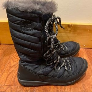 Sorel Whitney Tall Lace Up Black Winter Boots Size 7 Fur Lined NWOT